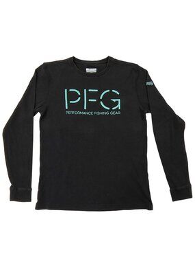 Columbia PFG Thermal Shirt Mens Size M Black Waffle-knit Long Sleeve Fishing